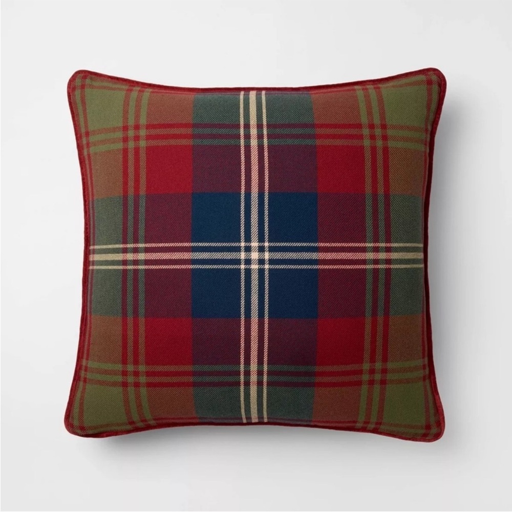 24x24 Tartan Holiday Plaid Red Velvet Reversible Pillow - Threshold Studio McGee